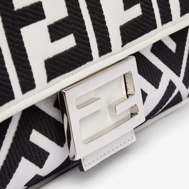 Cheap HOT Baguette Black White Motif Fendi Bag Canvas Medium FF In 0413